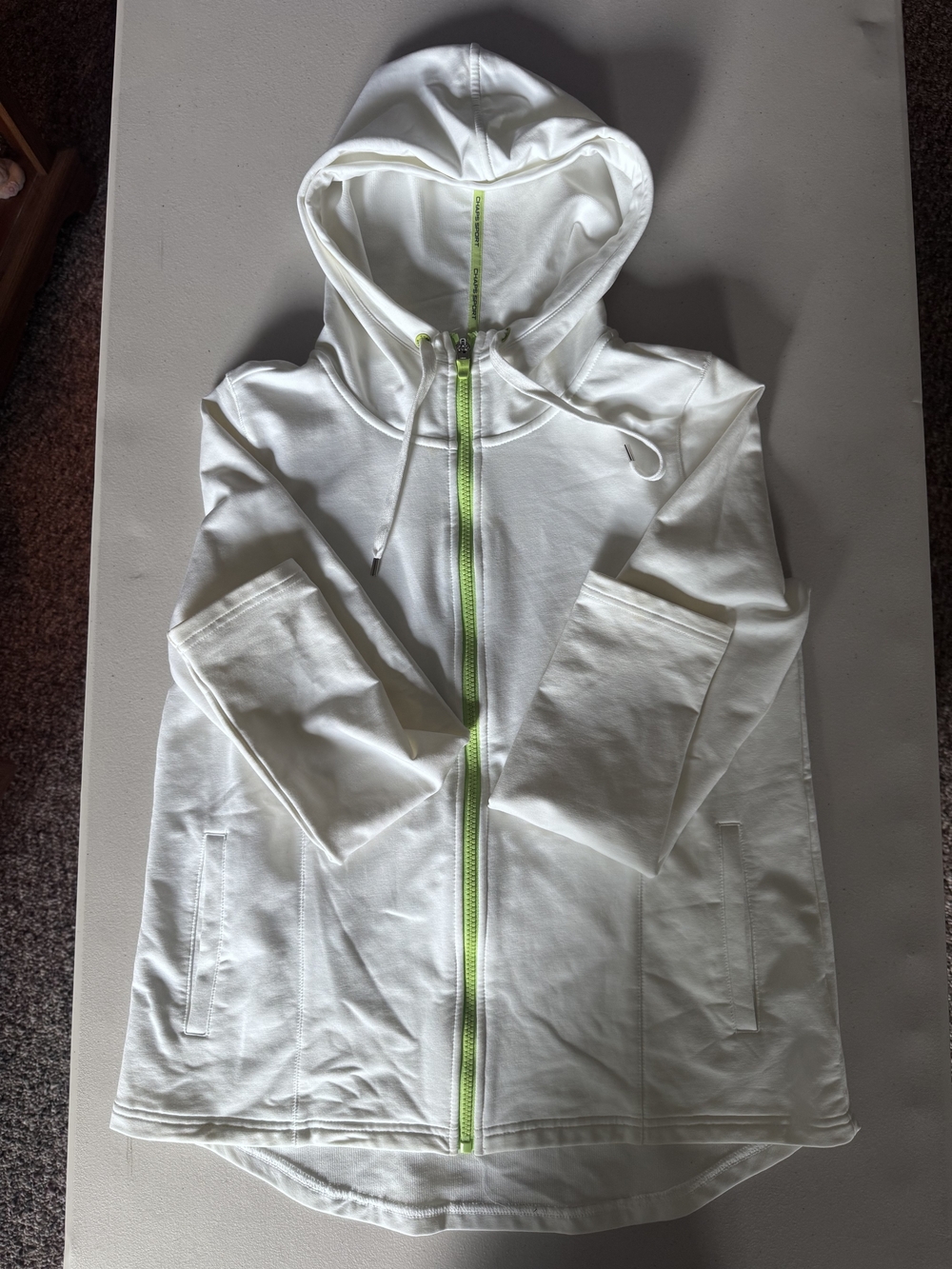 Chaps Sport White Full-Zip Hoodie - Neon Green Accents - Size Small